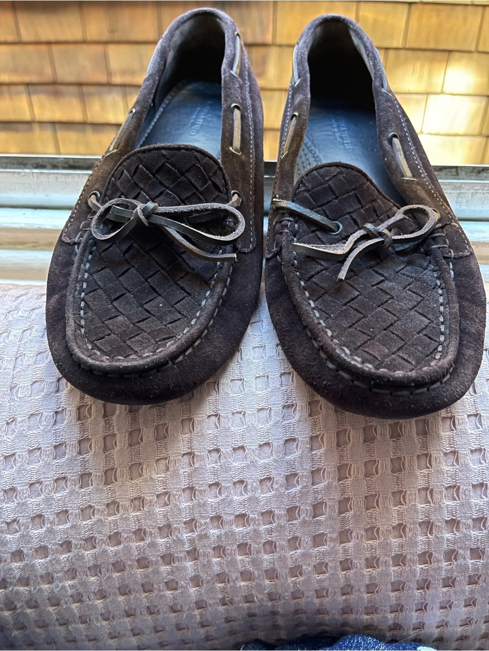 Bottega Veneto Intreciatto Dark Brown Suede Driving Moccasins Size 38